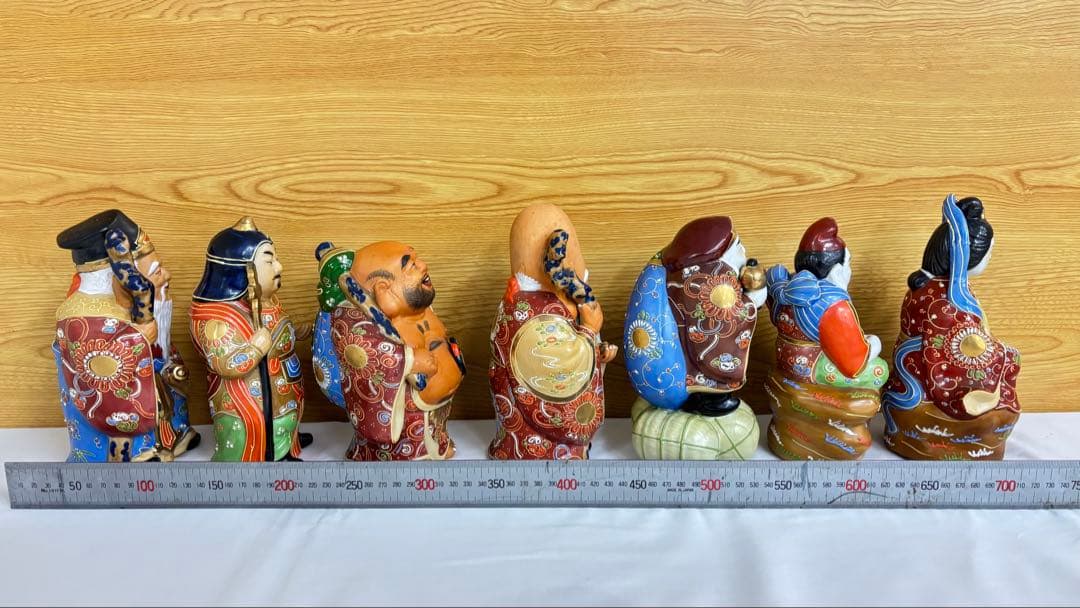 【美品】九谷焼 七福神 置物 全7体セット 6号 盛技法 金彩 伝統工芸品