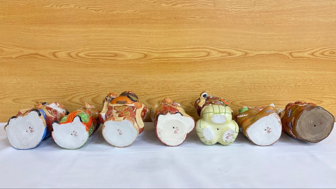 【美品】九谷焼 七福神 置物 全7体セット 6号 盛技法 金彩 伝統工芸品