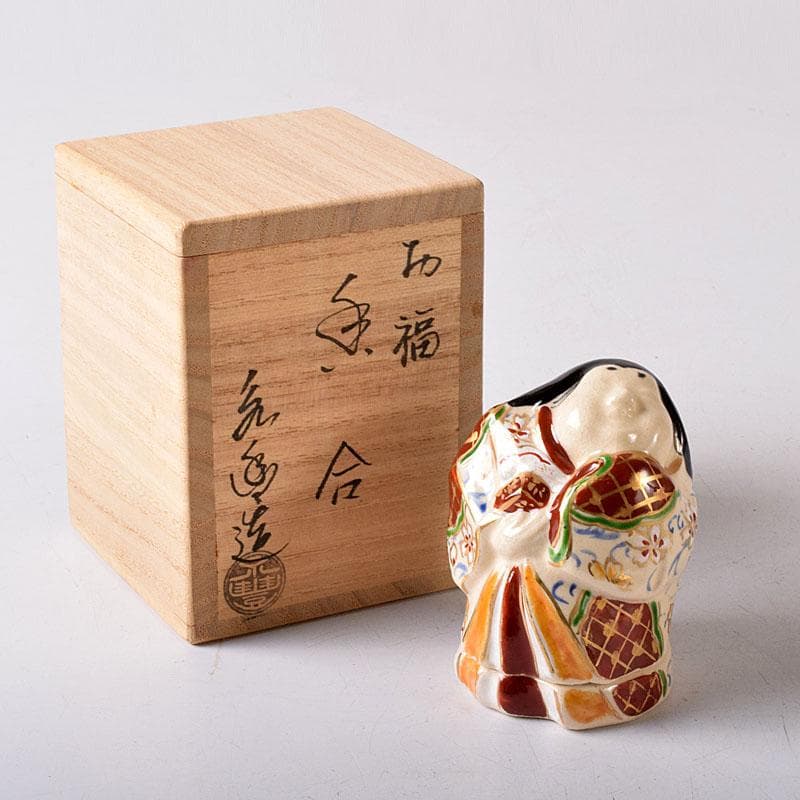 茶道具　京焼　橋本永豊作　色絵　お福　香合　共箱　V　7755