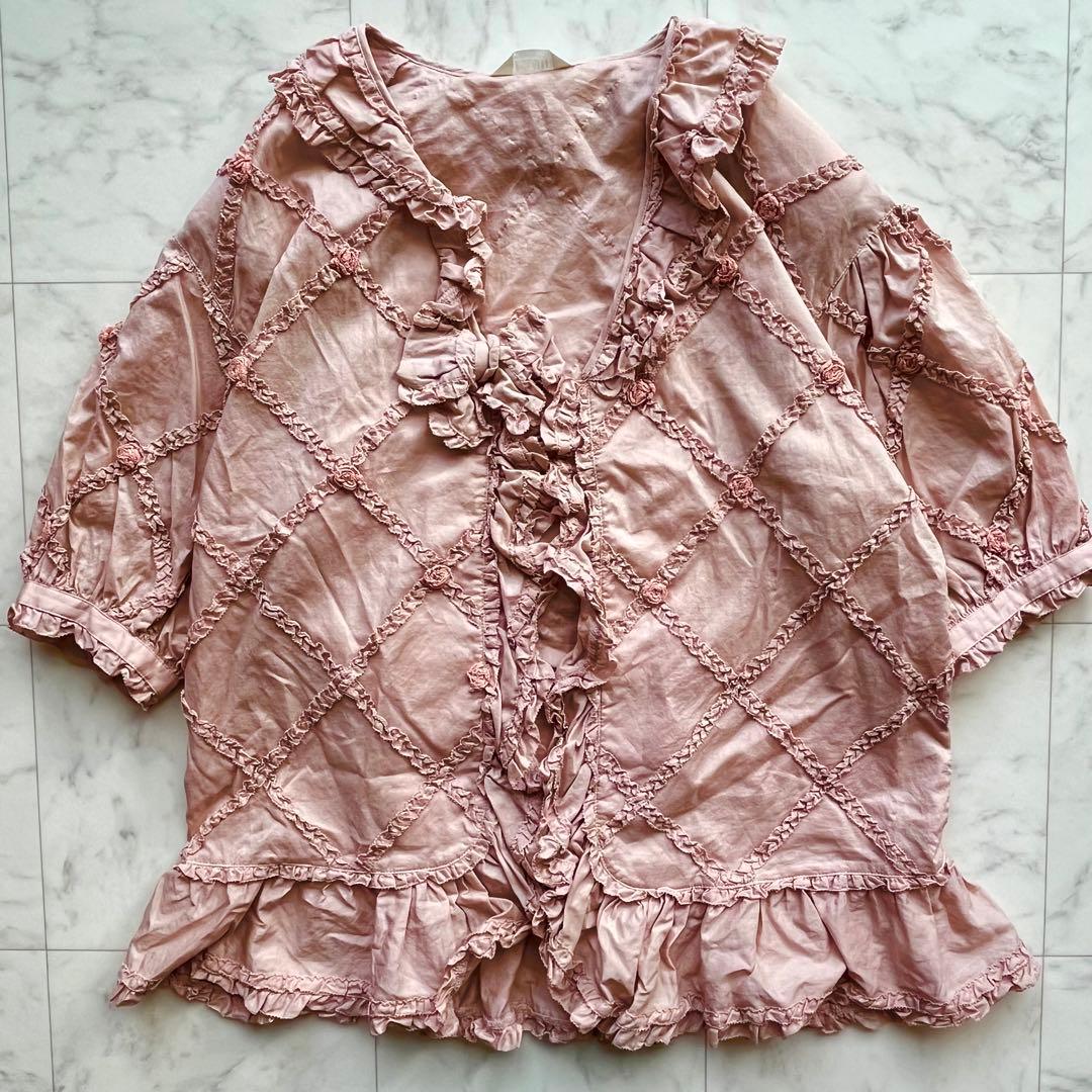 PINK HOUSE 羽織ブラウス　薔薇モチーフ　フリル　リボン　日本製