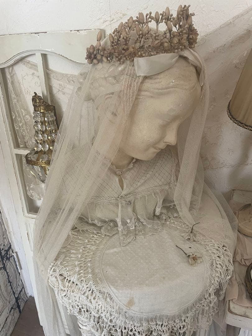 アンティーク　女の子　スタチュー　ガール　チャイルド　人物像　胸像　エクリュ