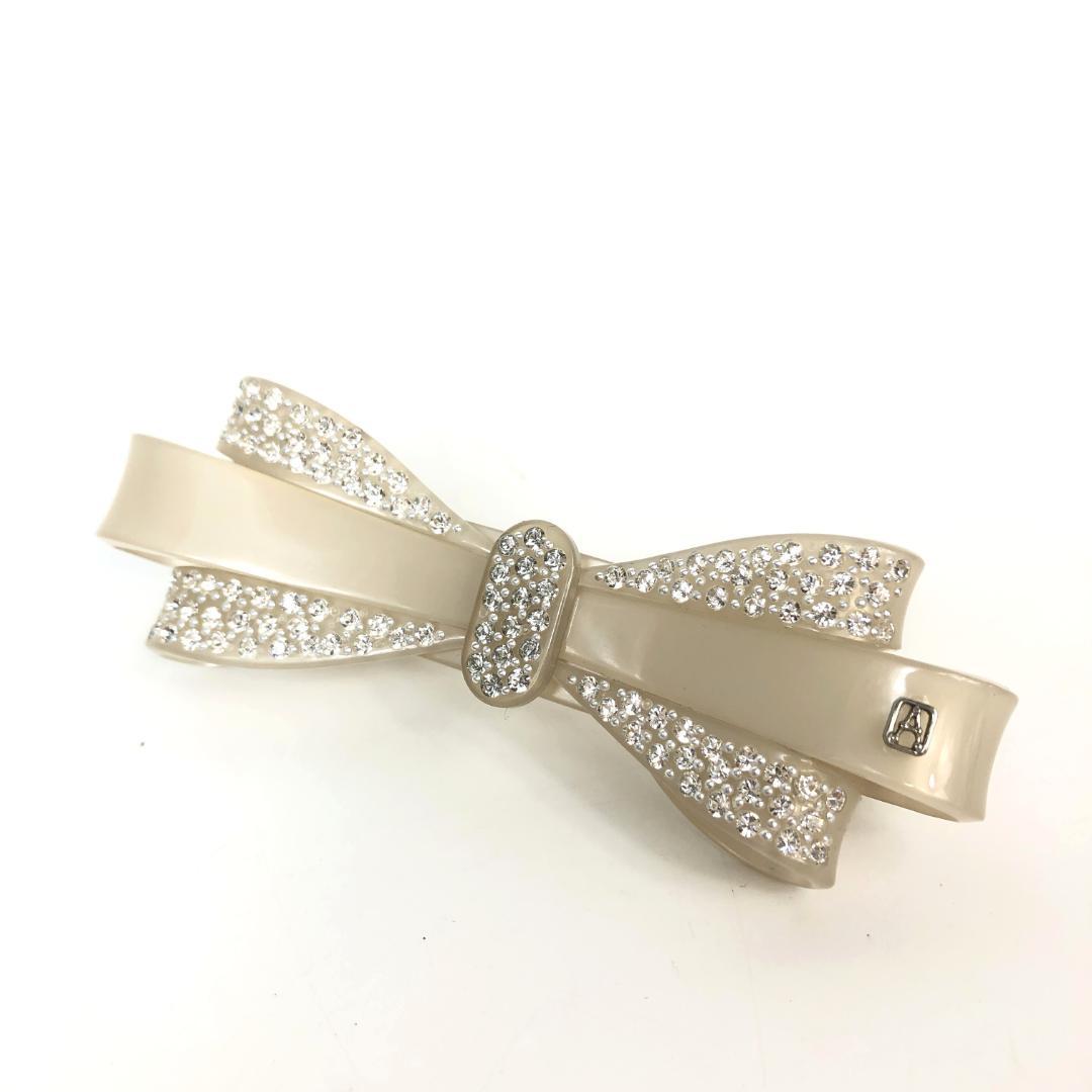 F10338 アレクサンドル ドゥ パリ バレッタ ストーン リボン ベージュ