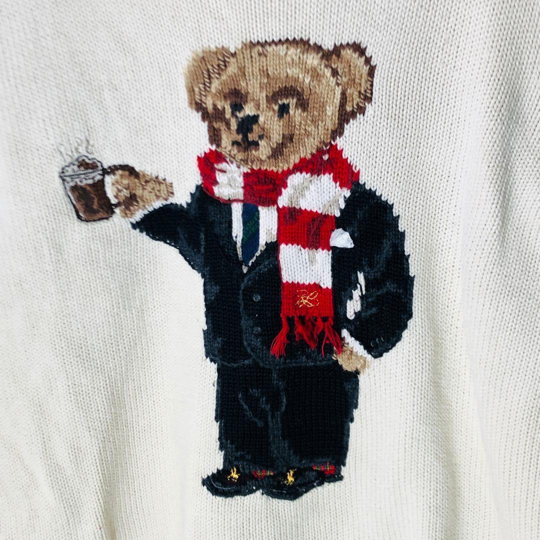 【超大人気】ラルフローレン ポロベア デカロゴ ニット セーター 白 Mサイズ