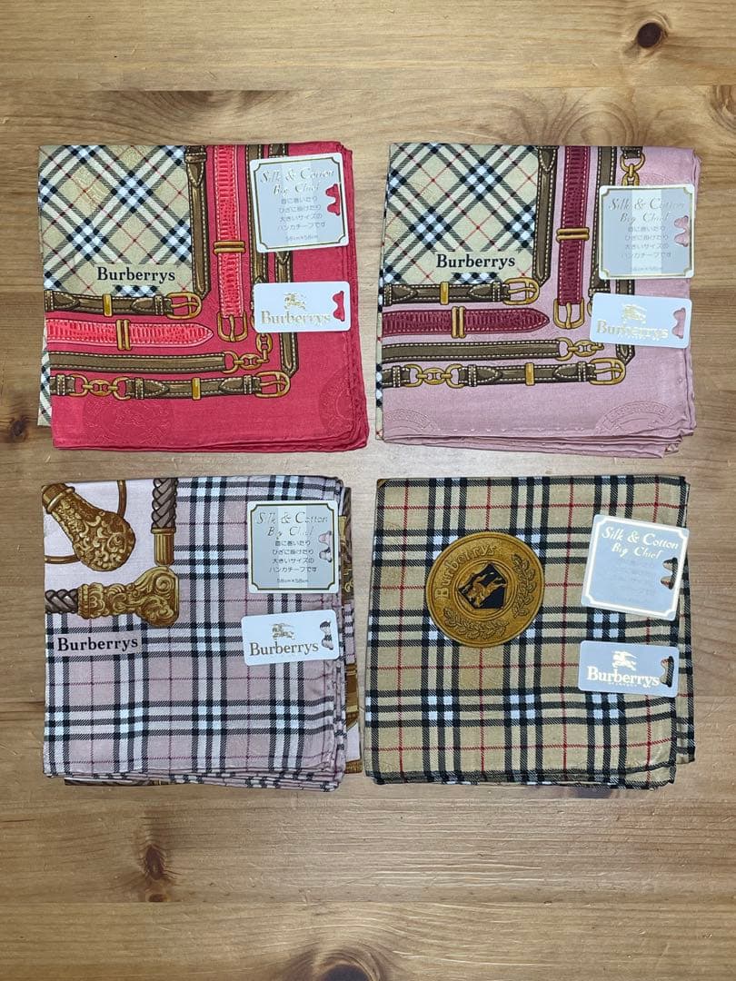 s*y様 シルク&コットンBurberry チェック柄ハンカチーフ4枚セット