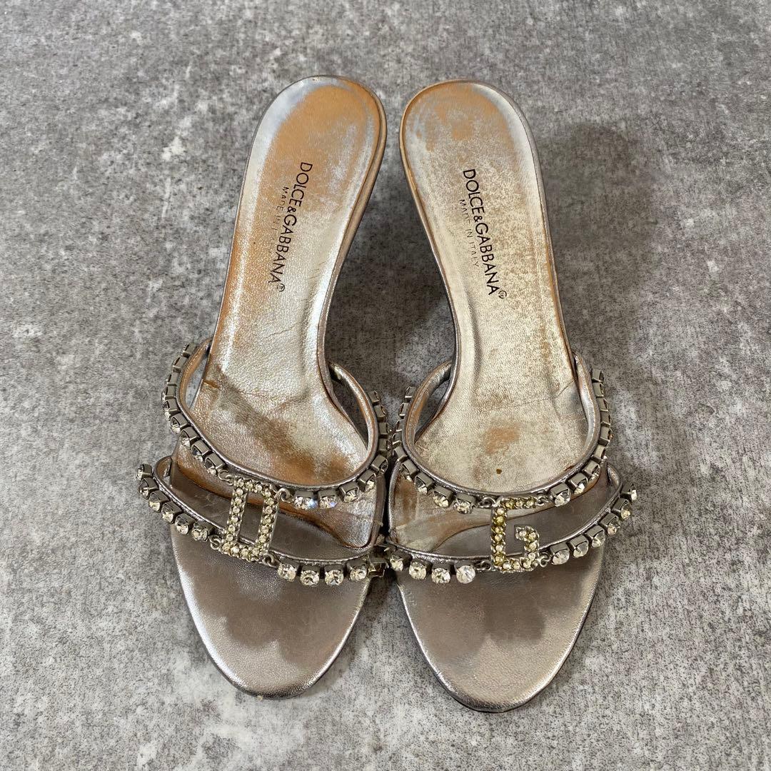 ドルチェアンドガッバーナ　ハイヒール　ビジュークリスタル　ミュール　シルバー