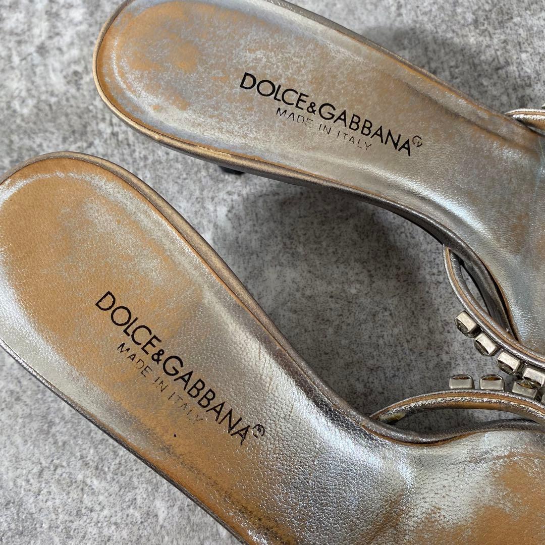 ドルチェアンドガッバーナ　ハイヒール　ビジュークリスタル　ミュール　シルバー