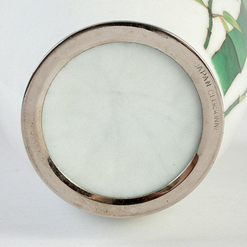 七宝焼　白地竹文　花瓶　時代箱　V　9506