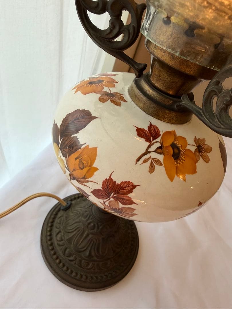 ビンテージ フラワーモチーフ ランプ テーブル 昭和レトロ ガラス 陶器