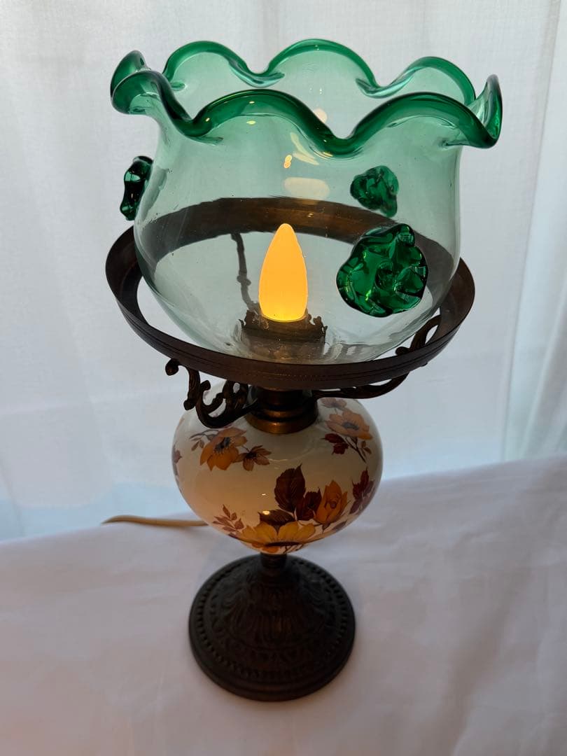 ビンテージ フラワーモチーフ ランプ テーブル 昭和レトロ ガラス 陶器