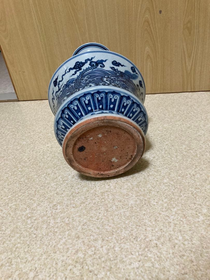 中国骨董／青白磁の馬と龍の花瓶／大明永樂年製／高さ約37 cm