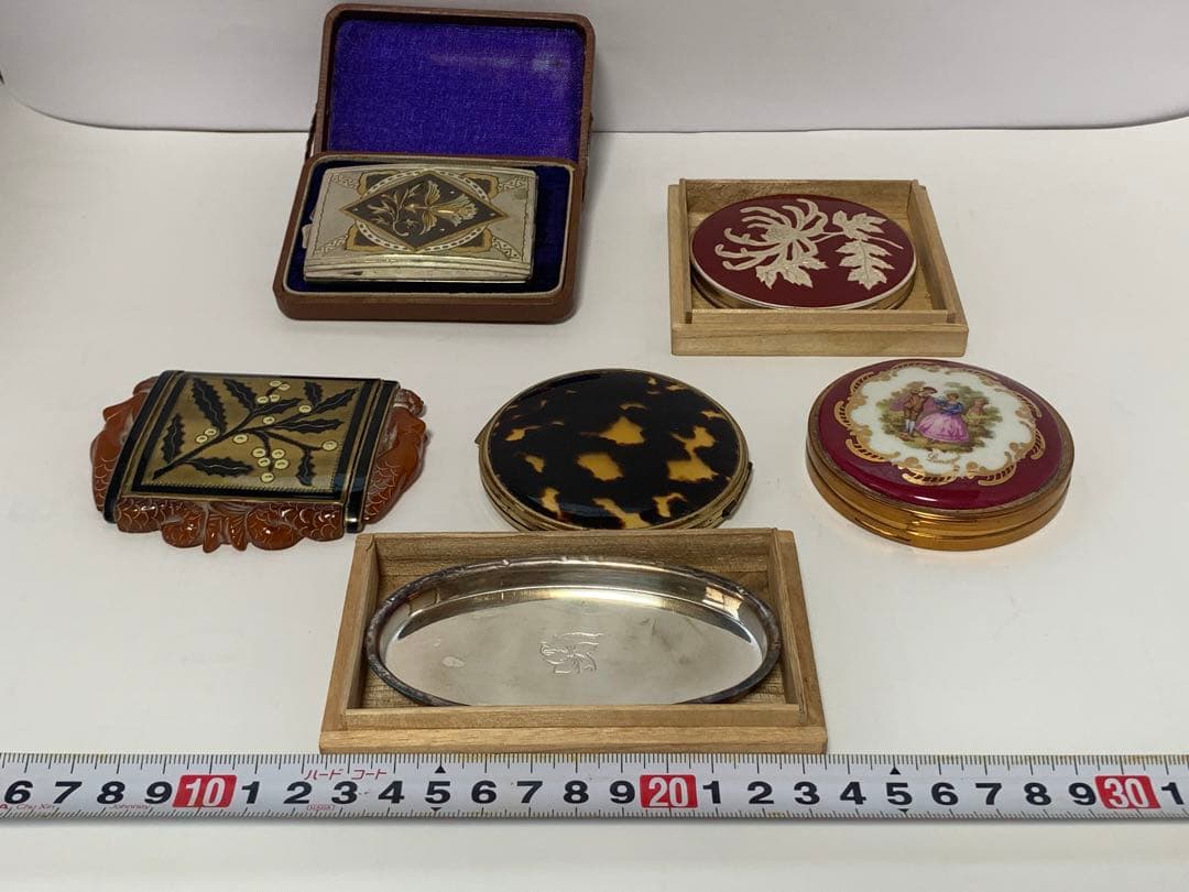 鼈甲　銀製　金彩　ミラー　鏡　ミニコン　小物入れ　まとめ　アンティーク　送料込み
