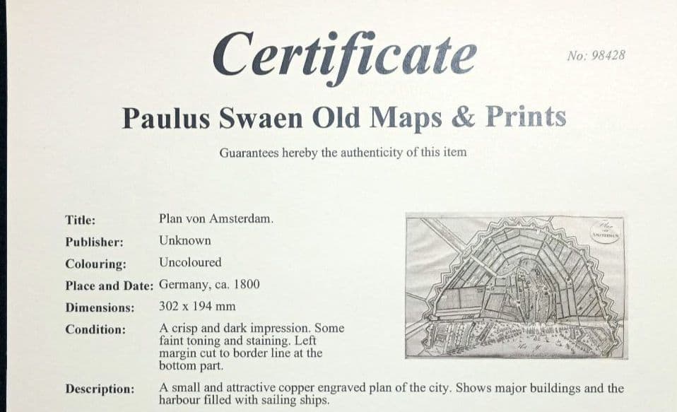 額装品　西洋古地図　1800年頃　アムステルダム都市図