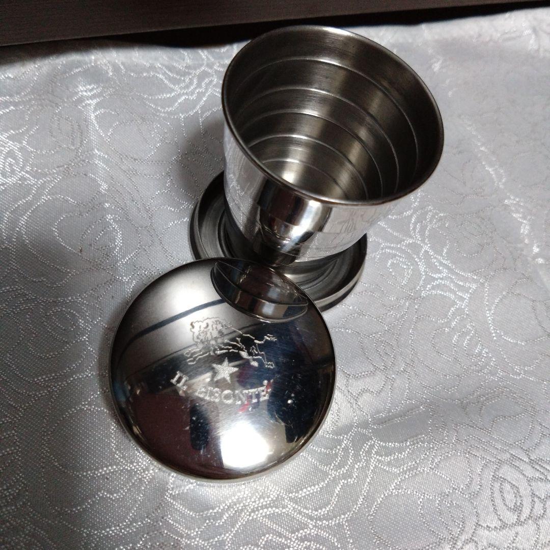 IL BISONTE ステンレス折りたたみカップ レザー収納袋付き