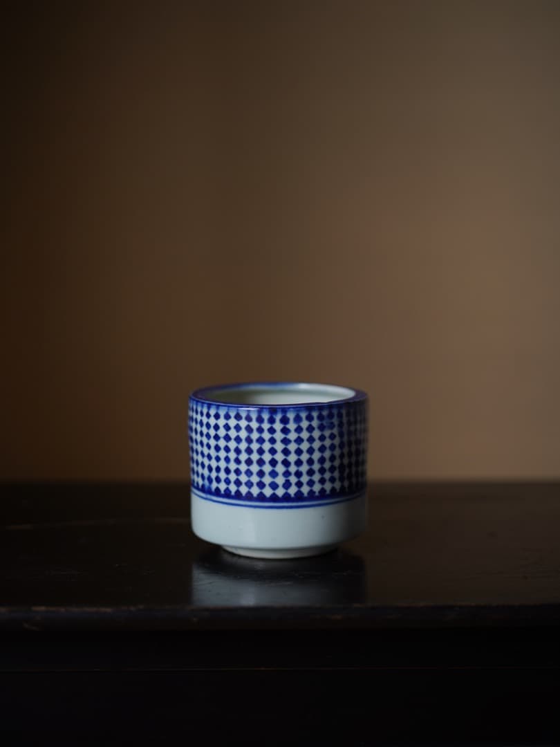 印判手市松文香炉 江戸幕末-明治頃 / 茶道具 火入 花器 花入れ 勝見充男