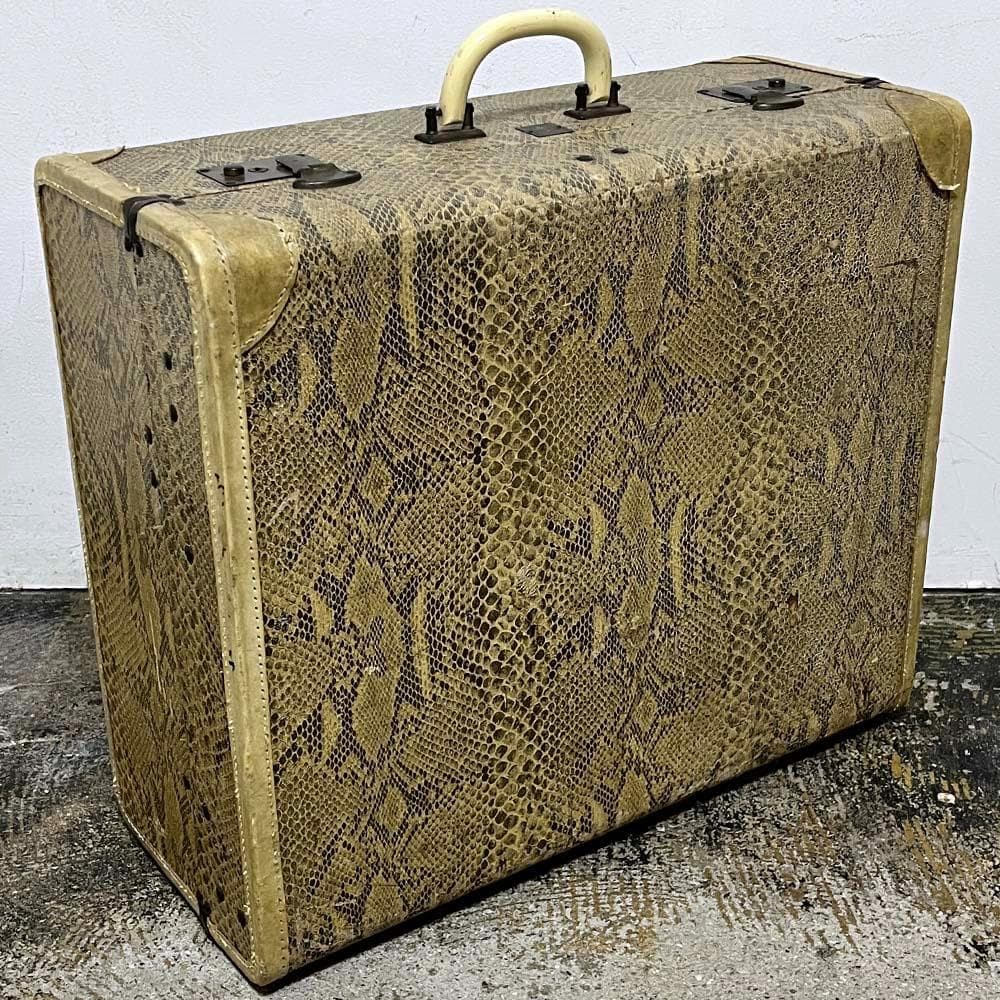 70s ヴィンテージ パイソン柄 トランク/ヘビ柄蛇柄スーツケースアンティーク