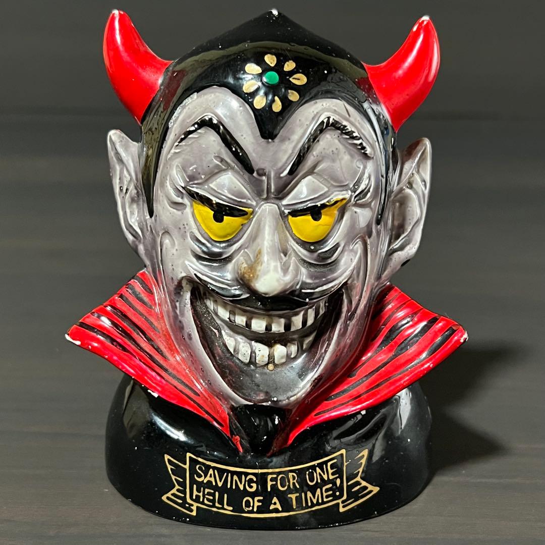 50s 60s ビンテージ デビル 悪魔 貯金箱 陶器 JAPAN スカル