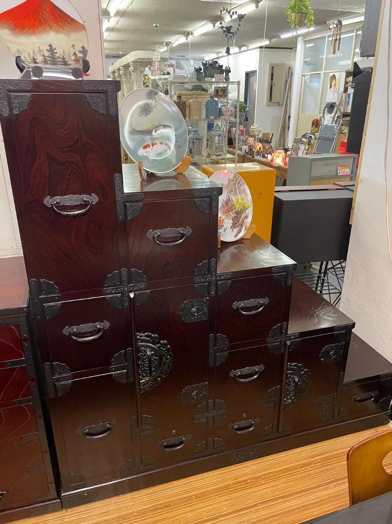 伝統　筑後民芸　階段箪笥　伝統工芸家具　階段型収納　古民家風　店舗ディスプレイ