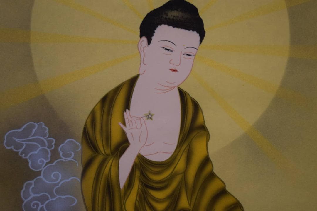 真作/紫雪/三尊仏/三尊佛/桐共箱付/布袋屋掛軸HH-582