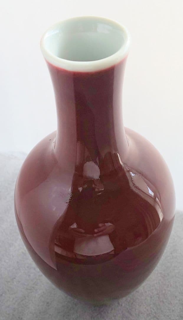 中国美術 清乾隆 紅釉直径瓶 紅釉長頸瓶 辰砂花瓶