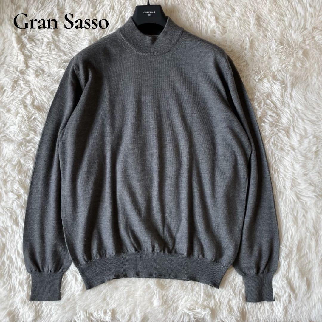 グランサッソ ウール100% モックネック 12G セーター L グレー 伊製