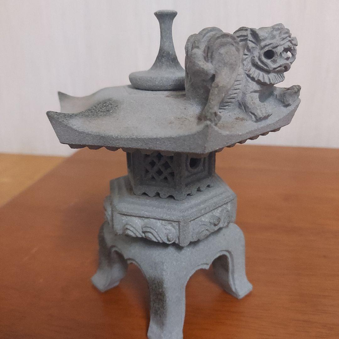 獅子彫刻 灯篭 石材製品 約15cm