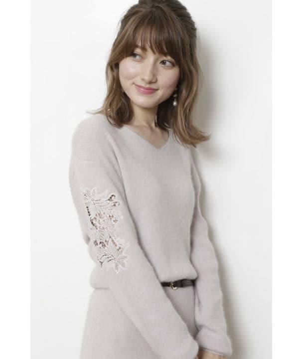 Apuweiser-riche❤︎袖刺繍アンゴラニットワンピース