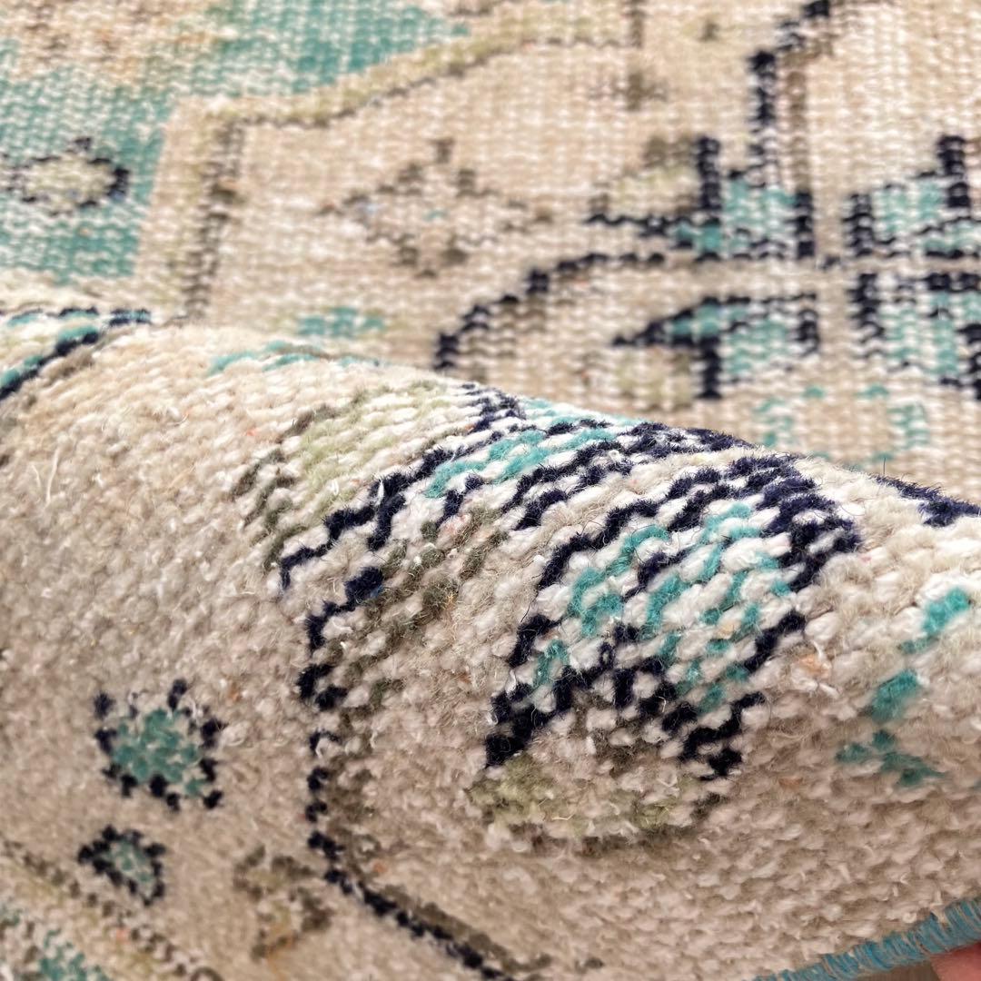 スカイブルー✳︎53×108✳︎額縁Design アイボリー　トルコヴィンテージラグ