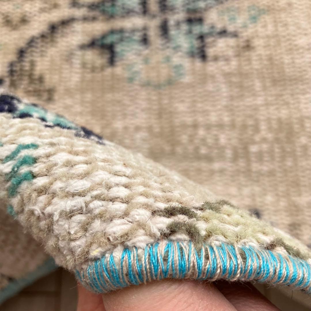 スカイブルー✳︎53×108✳︎額縁Design アイボリー　トルコヴィンテージラグ