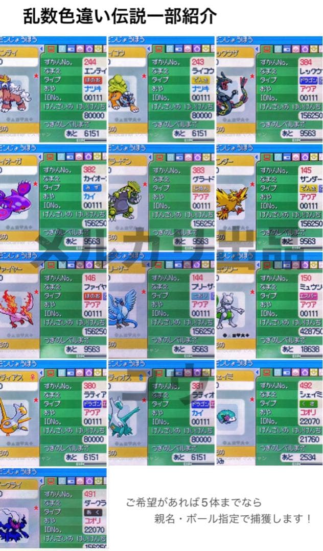 正規 乱数色違い伝説・配信ポケモン完備 メロボ乱数 ポケモン ハートゴールド