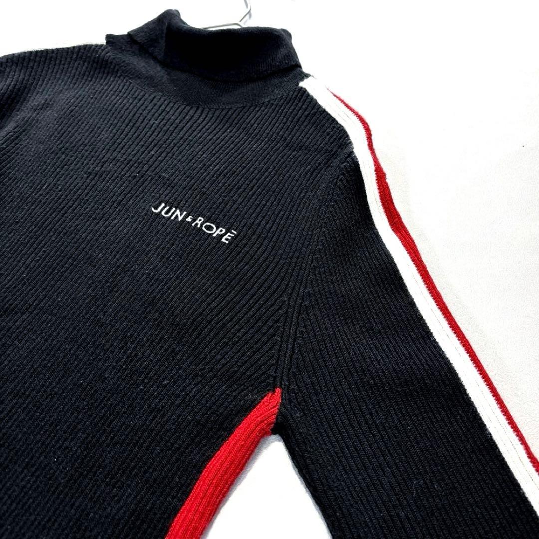 ジュン＆ロペ　タートルネック　リブニット　セーター　ブラック　L ウール混