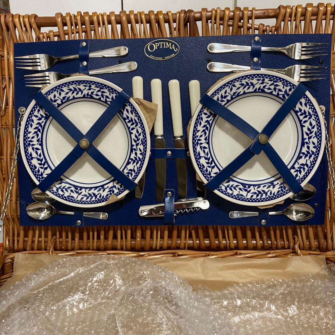 未開封 英国製 ピクニックバスケット OPTIMA ヴィンテージ 4人用