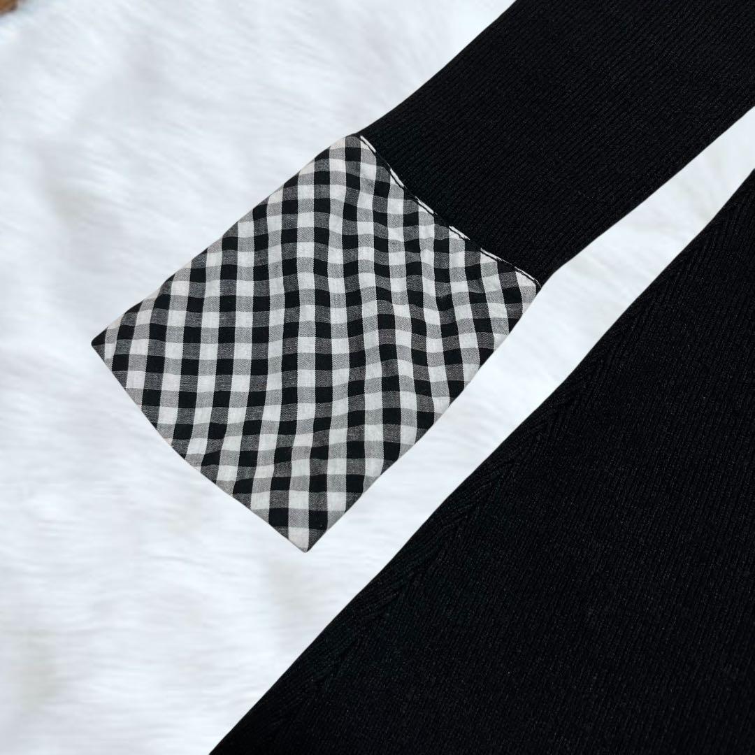 【大人気】ダーリッチ チェックリボンニットミニワンピース　黒