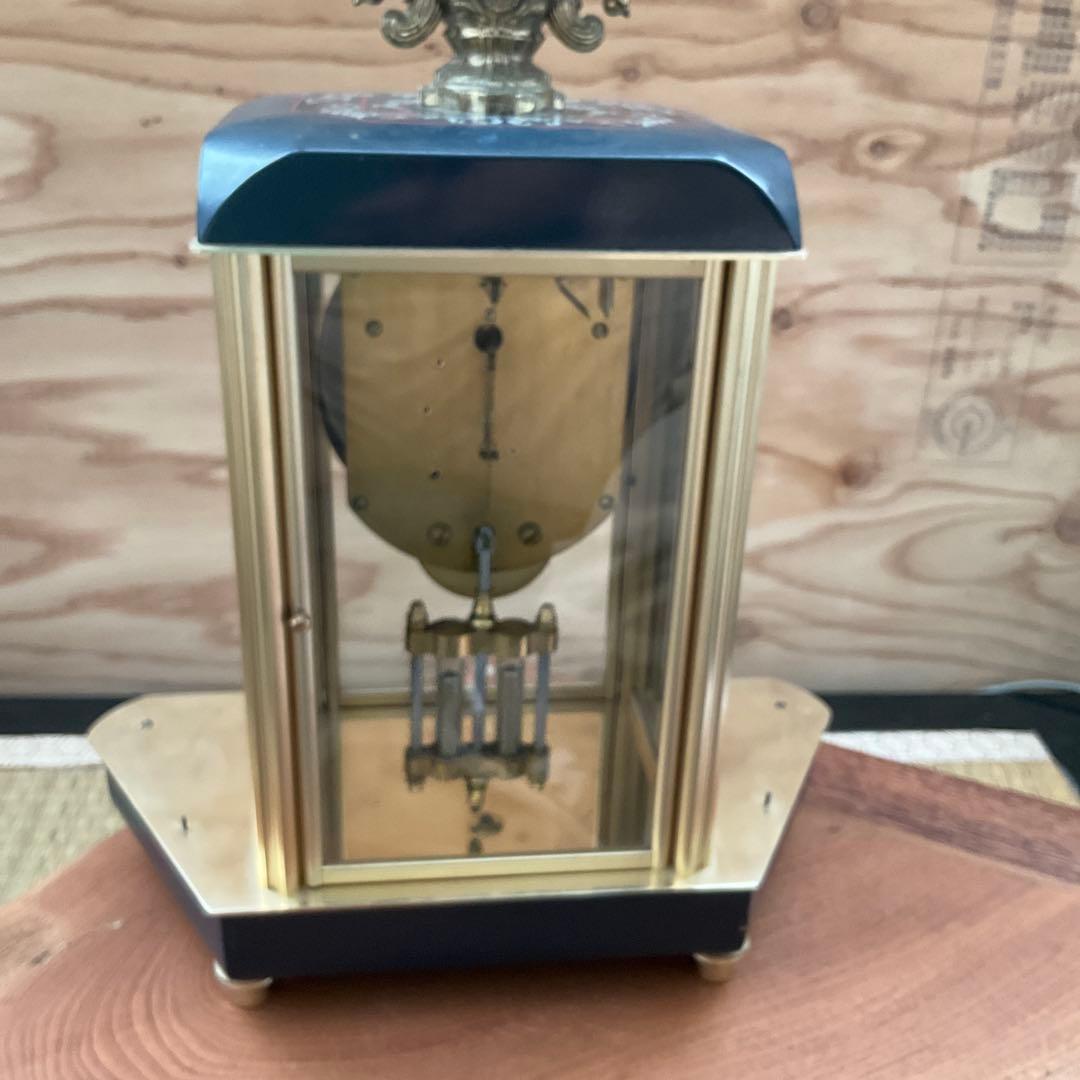 日本美術時計 Nマーク ステンドグラス風　ゼンマイ振り子式置時計 4面ガラス