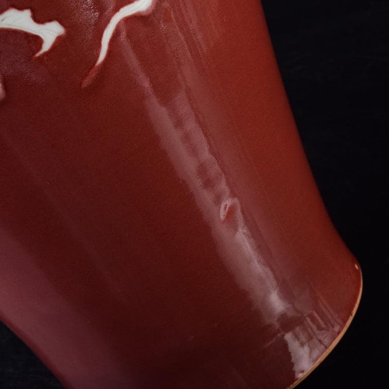中国　缸豆紅釉　龍文瓶　梅瓶　M　7313A