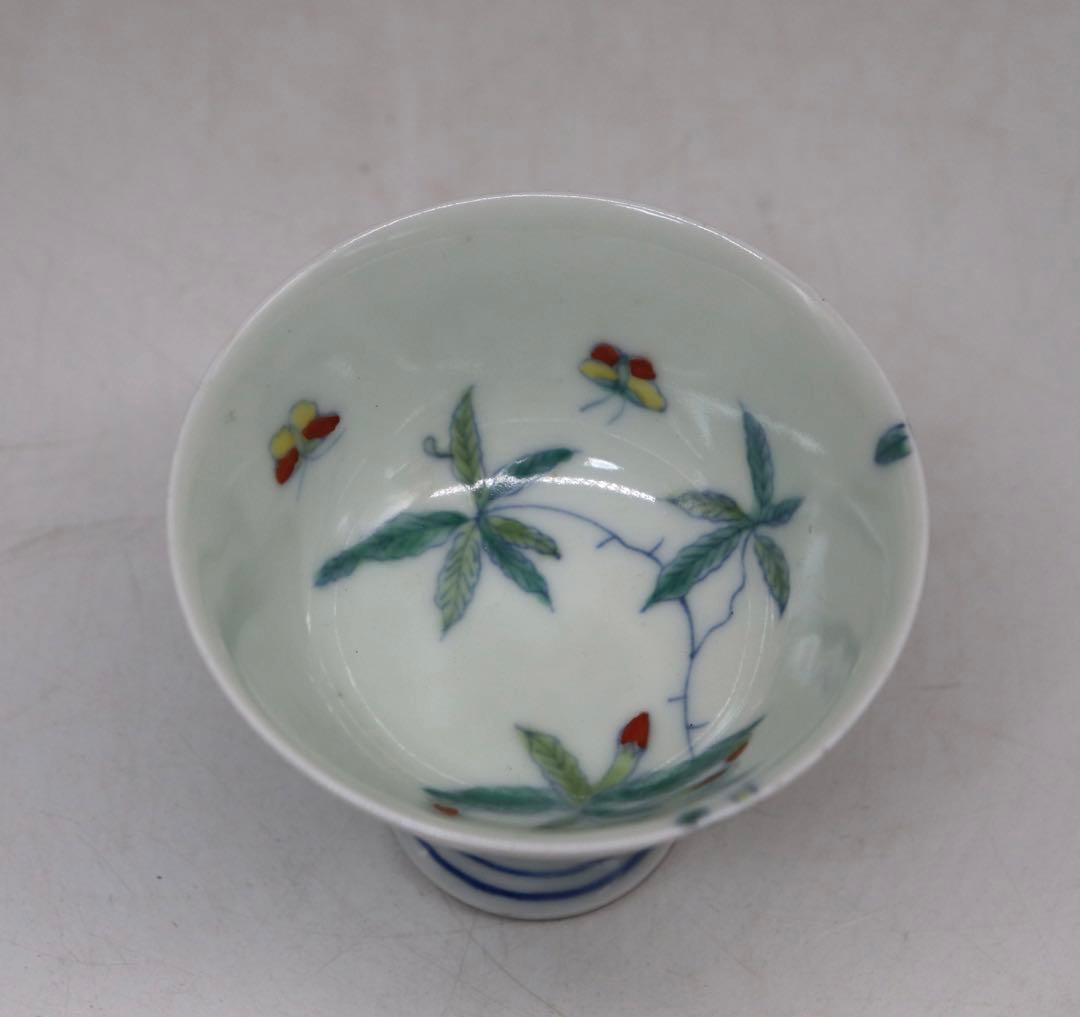 中国　とう彩　花草紋高足杯　大明成化年製銘　送料込み1019