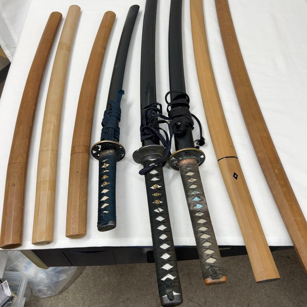 【傷あり】模造刀 8本 まとめ 透かし鍔 樋入り 太刀 脇差 白鞘