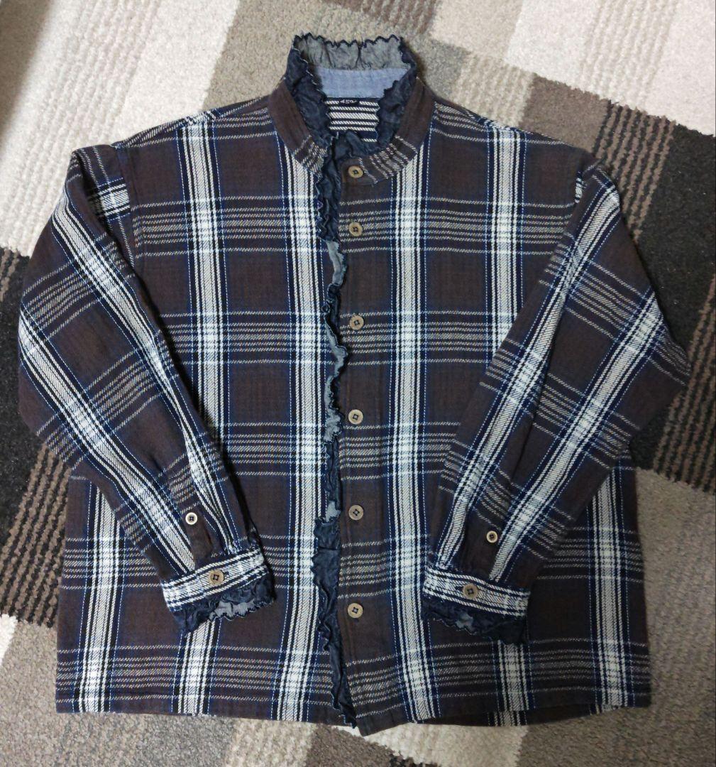 45R 藍ざっくりネルフリルブラウス