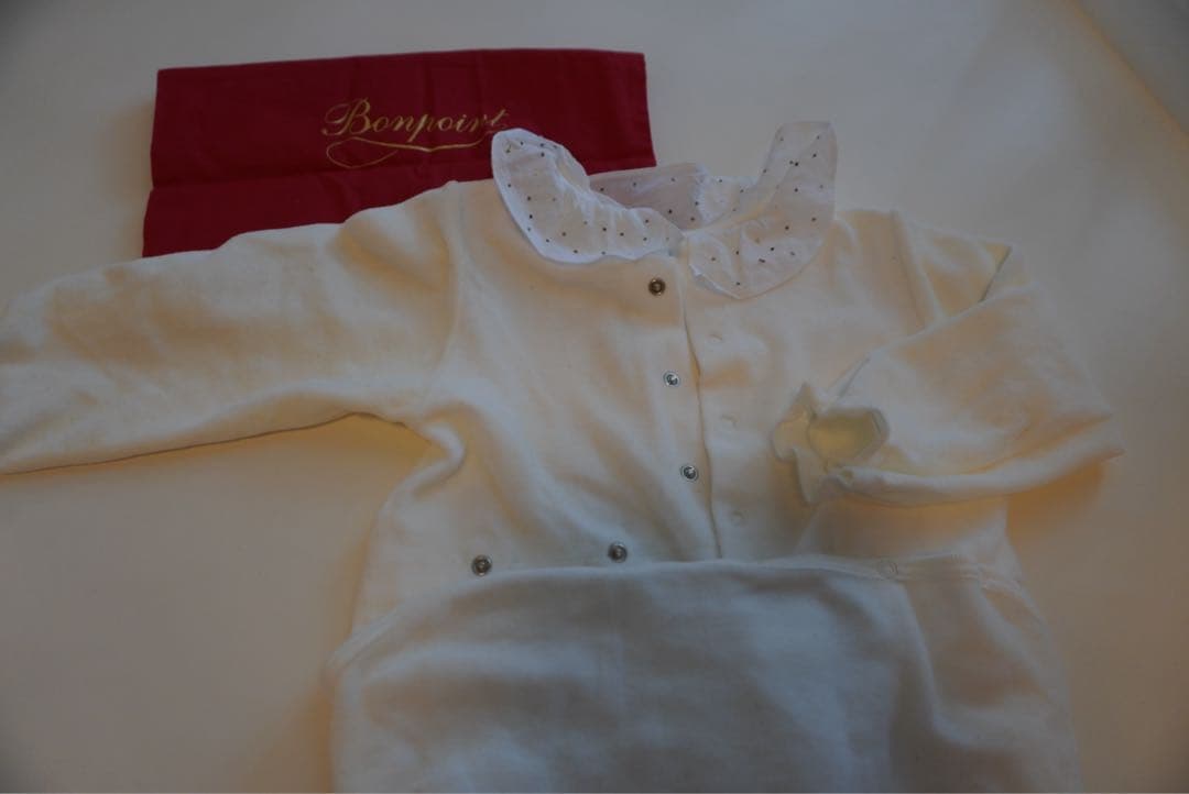 Bonpoint グレー 猫刺繍 セーターロンパース