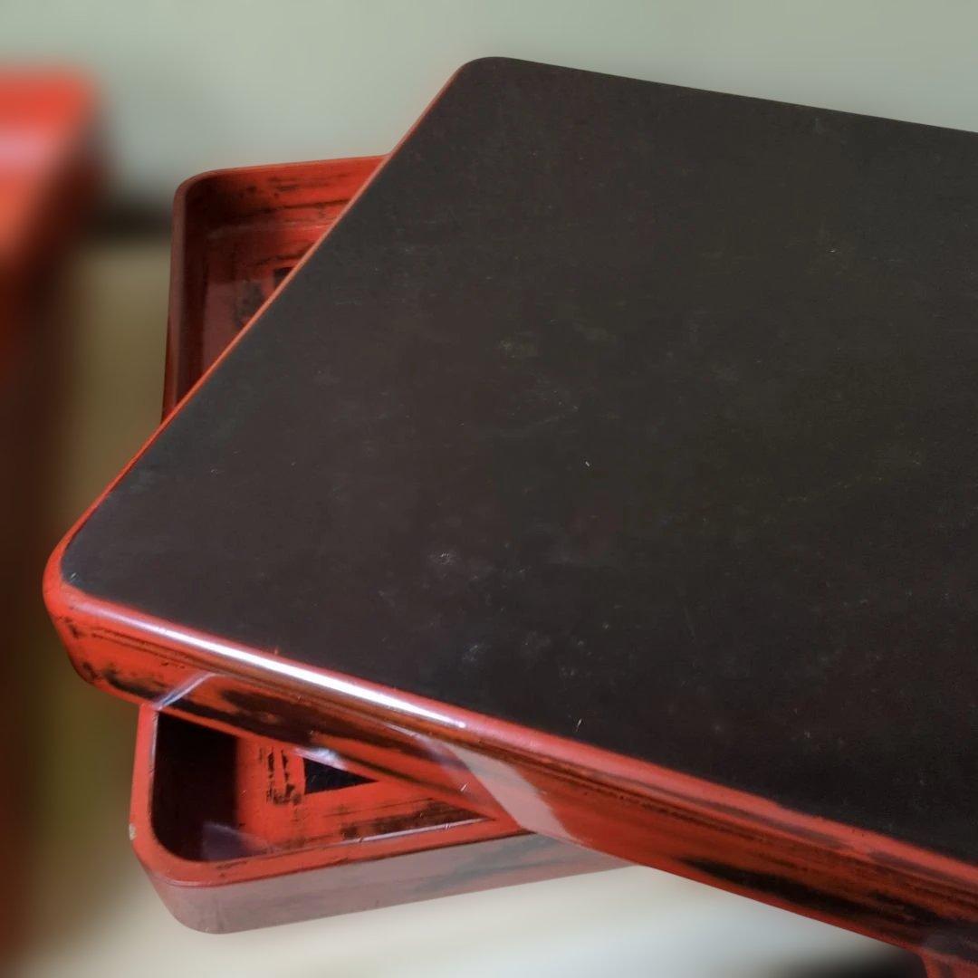 骨董　お盆　お膳　木製　漆器　あけぼの　トレイ　角盆　5つ