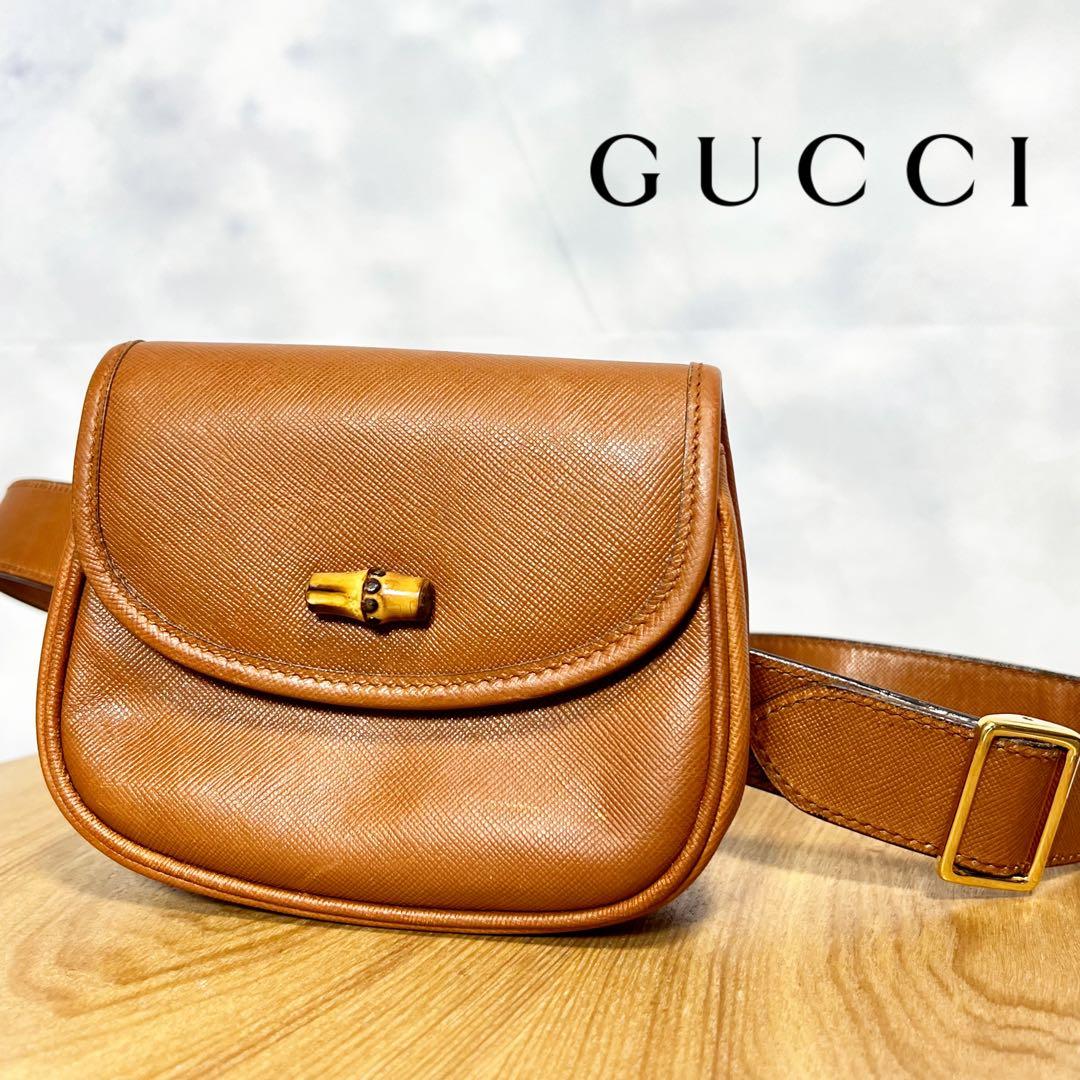 GUCCI 希少 レザー バンブー ウエストバッグ ブラウン 正規品 美品