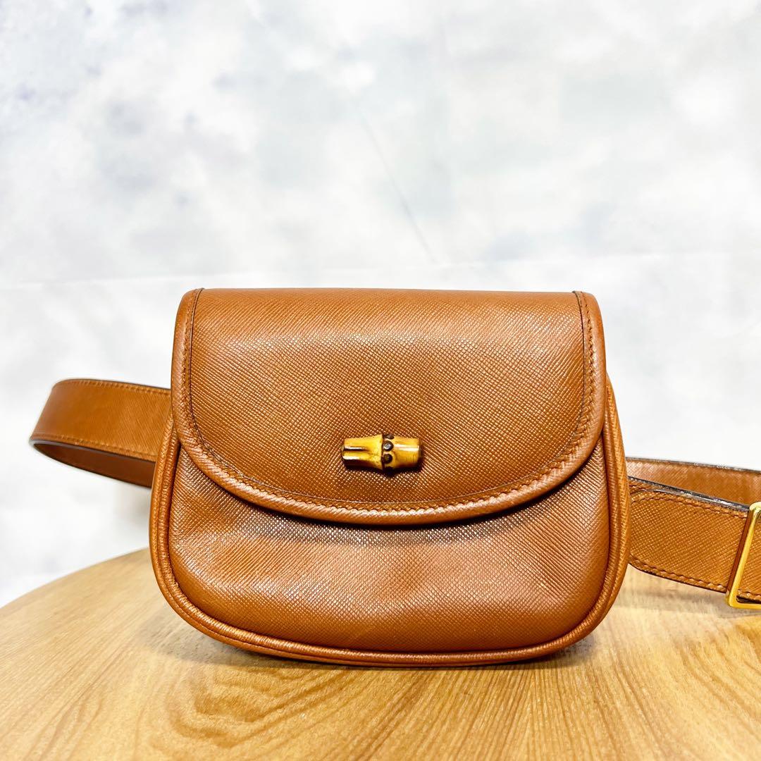 GUCCI 希少 レザー バンブー ウエストバッグ ブラウン 正規品 美品