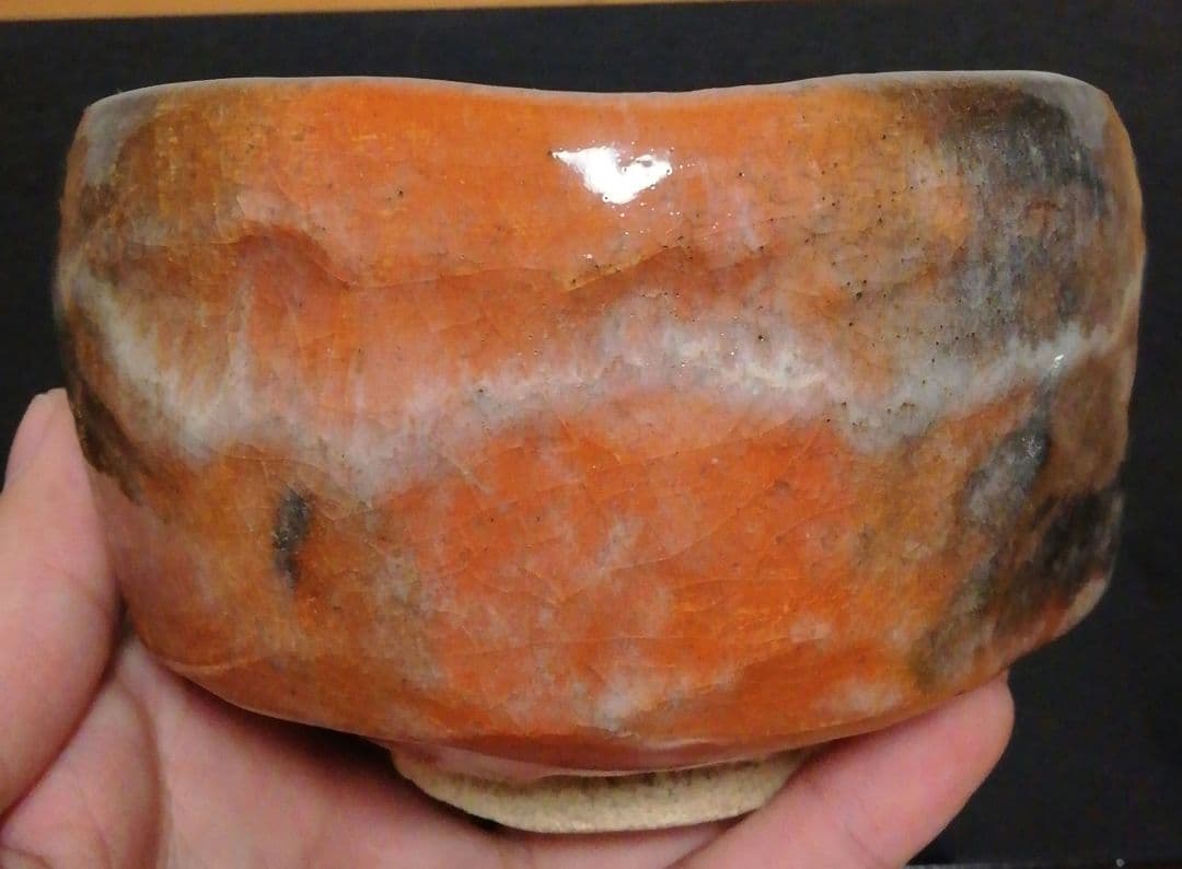 小川長楽作　楽焼　赤楽　茶碗　共箱　茶道具