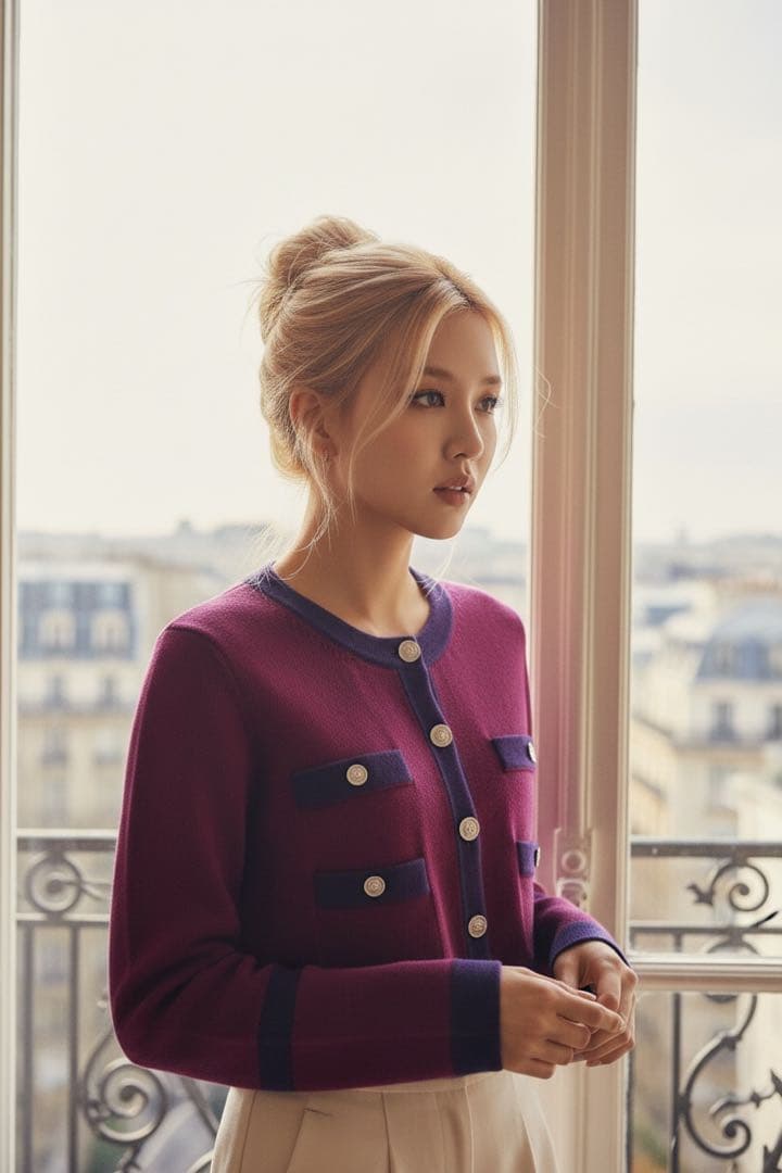 シャネル カーディガン CHANEL プラム パープル ココ ボタン カシミヤ