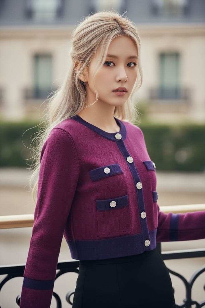 シャネル カーディガン CHANEL プラム パープル ココ ボタン カシミヤ