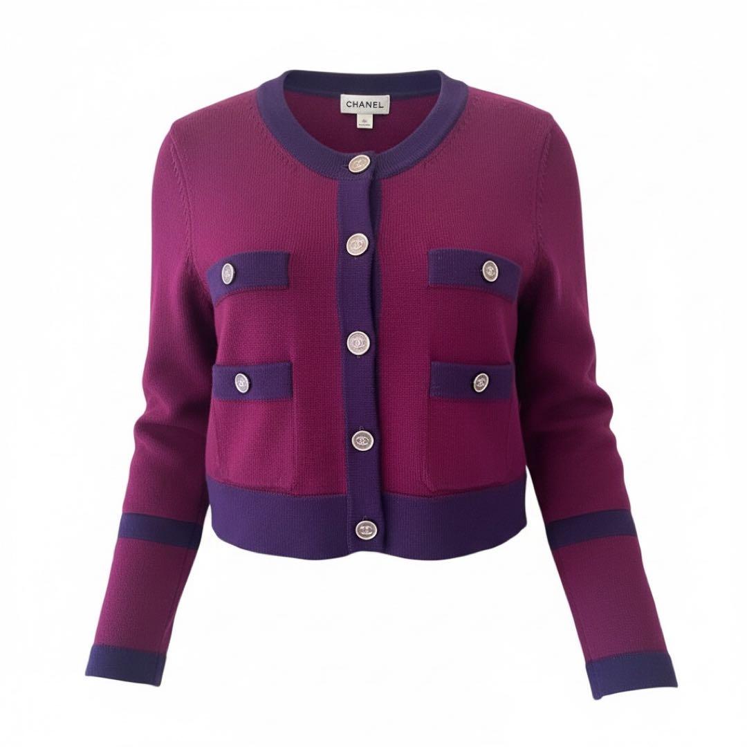 シャネル カーディガン CHANEL プラム パープル ココ ボタン カシミヤ