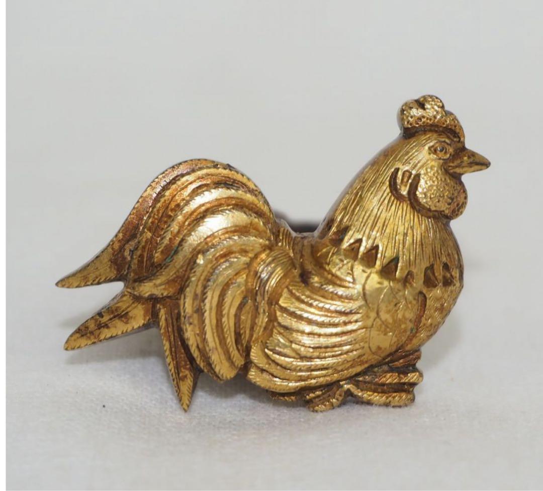 送料無料コレクター放出江戸時代『政義』作　金着せ鶏目貫2点刀装具木箱付大名道具