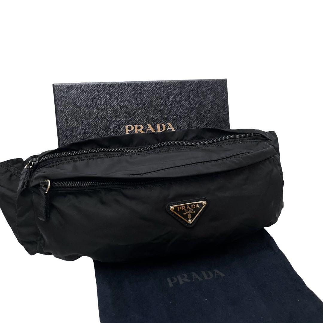 プラダ ナイロン 三角プレートロゴ ウエスト ボディ バッグ ブラック.