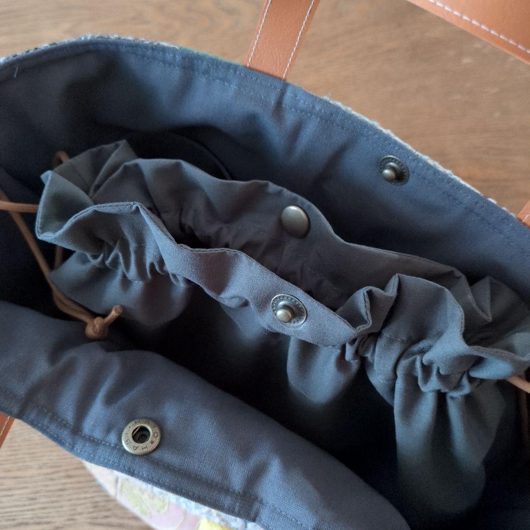 モザイクパッチの巾着付きバケツバッグ＊ミナペルホネン