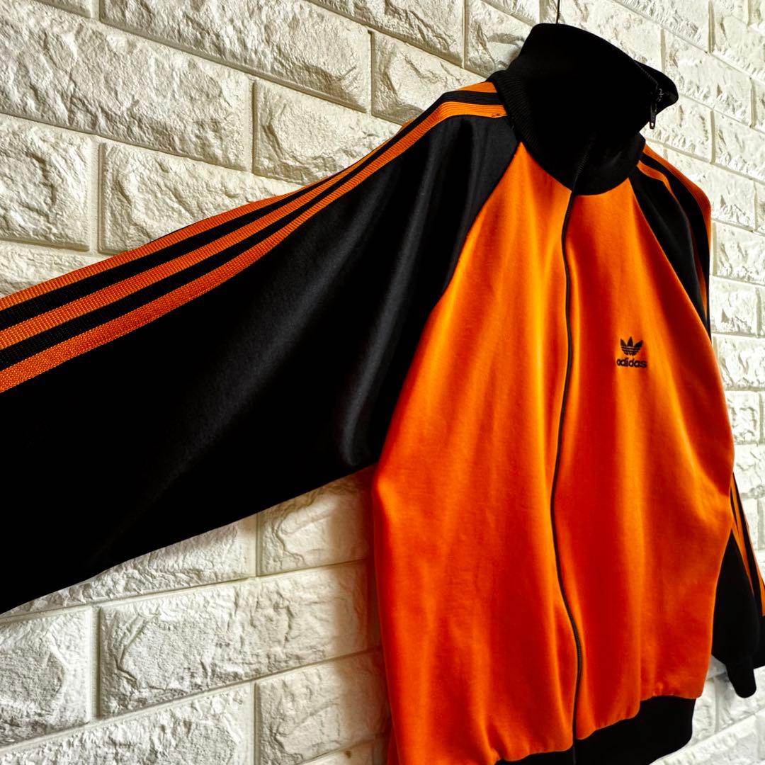 ◆西ドイツ時代／美品◆ 80s アディダス デサント製ジャージ 黒×橙