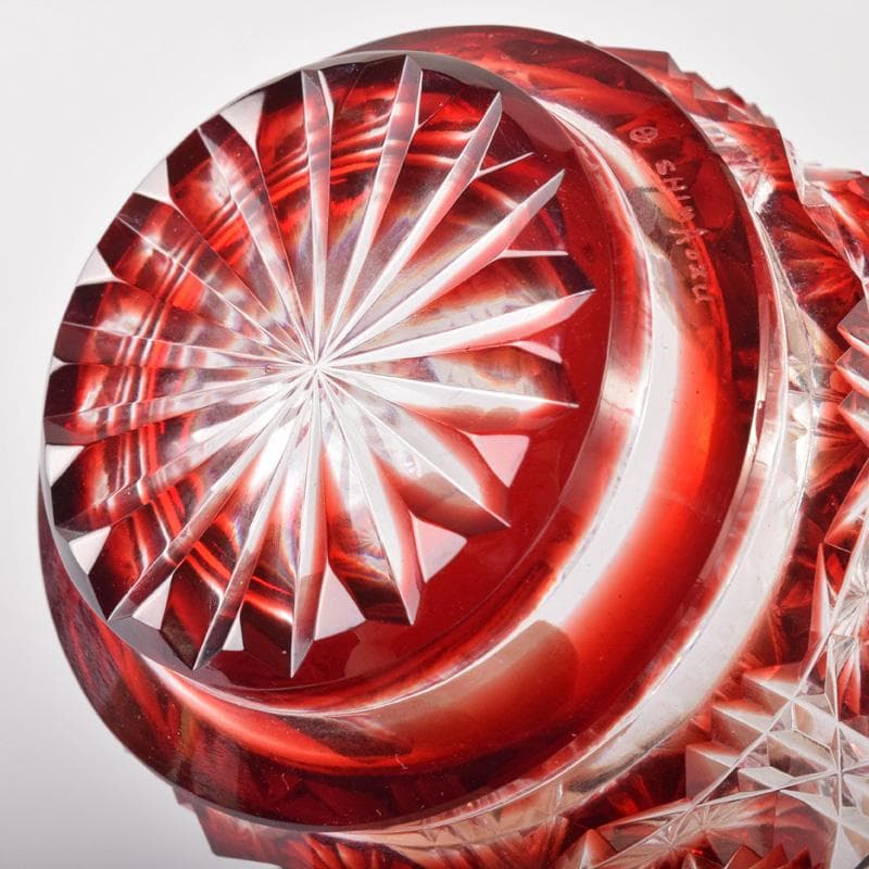 薩摩ガラス工芸作　島津薩摩切子　色被せガラス　切子猪口　共布共箱　D　R8099